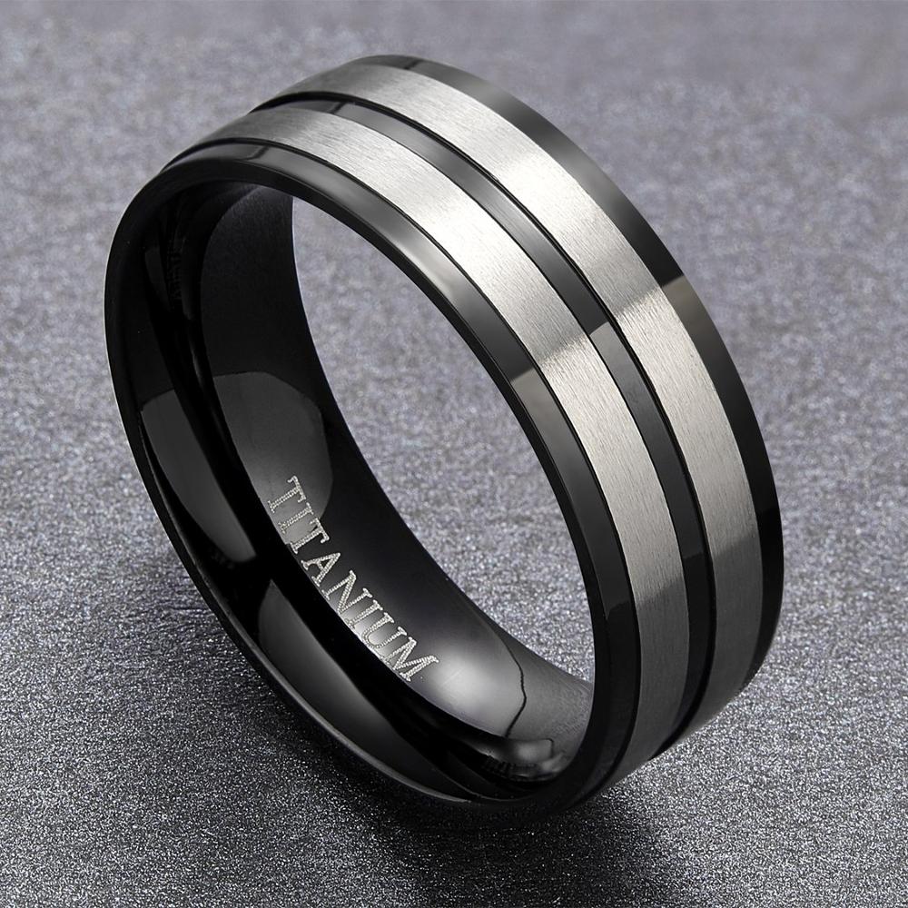 8mm svarta spår borstad titan män ring förlovningsringar kärlek bröllop band enkla pride smycken bague anel masculino