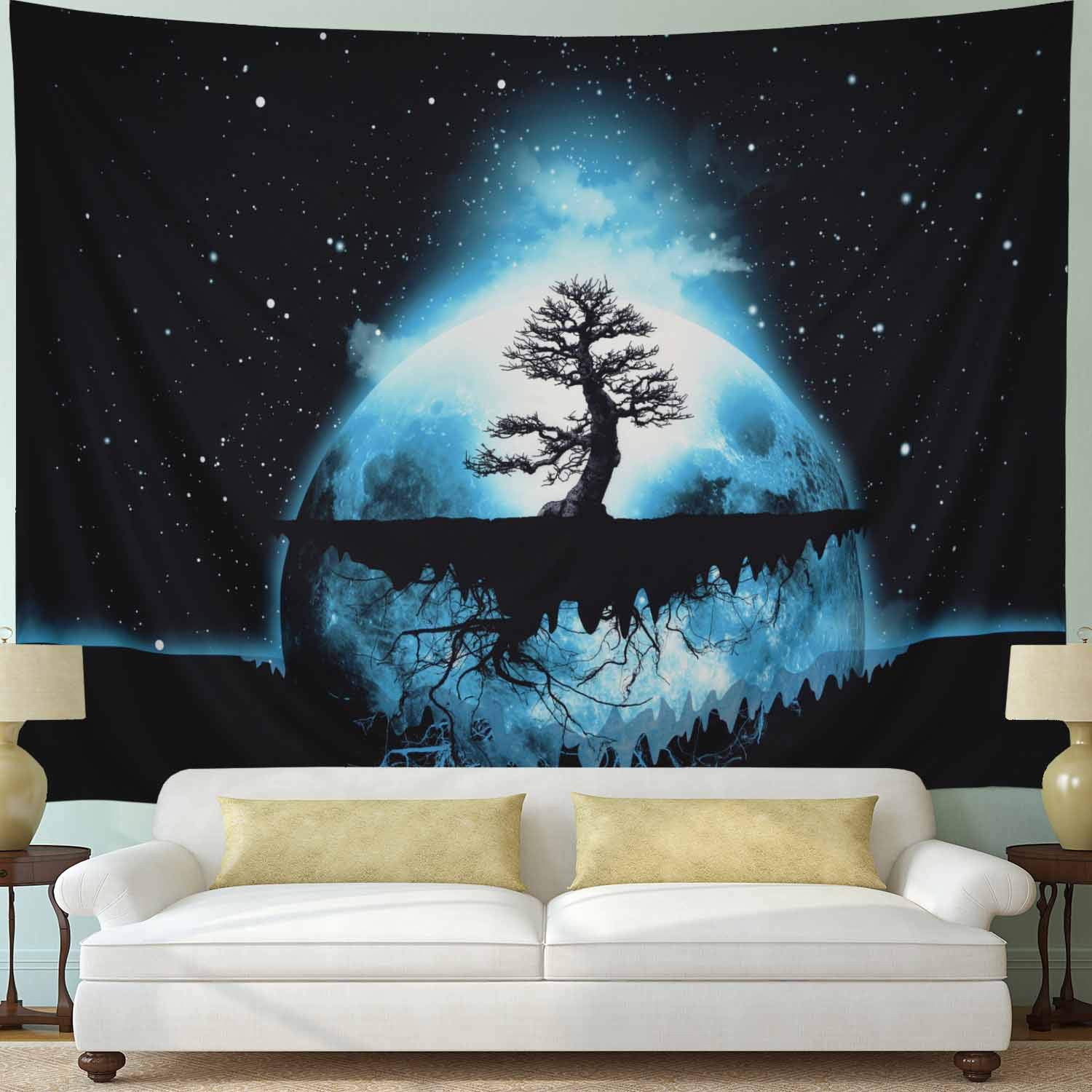 Psychedelic Tree of Life Tapestry Starry Planet with Tree Wall Hanging