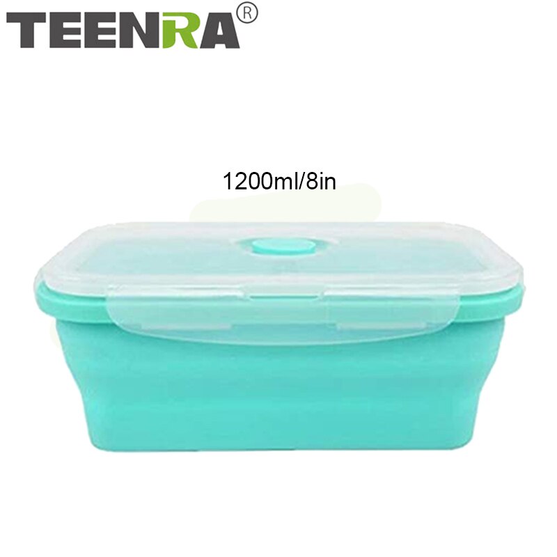 TEENRA Silicone Collapsible Lunch Box Set Silicone Food Container Storage folding Food Bento Lunch Box Microwave Dishwasher Safe: Blue 1200ml