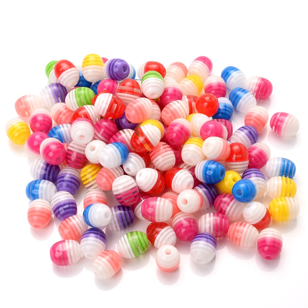 30 stück 8 x 10mm farbige acryl-streifenperlen, Oval, weiß, bunte mischung, abstandshalterperlen für schmuckherstellung, diy-armbänder, handgefertigte schmuckteile