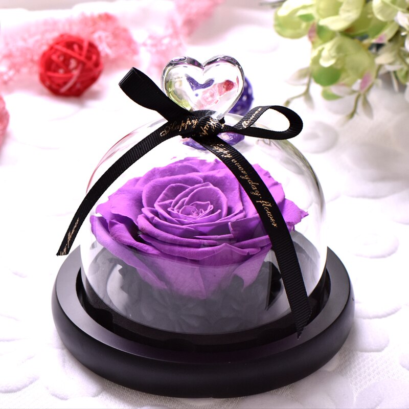AINYROSE fleur de Rose artificielle en dôme de verre avec lumière LED boîte lampe de nuit Rose éternelle d'anniversaire de mariage pour fille: Purple Rose