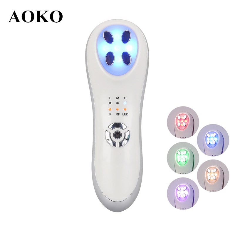 Aoko Rf Ems Elektroporatie 5 Kleur Led Photon Therapie Schoonheid Machine Gezicht Lifting Gezicht Massager Verwijderen Rimpels Anti-Aging Usb