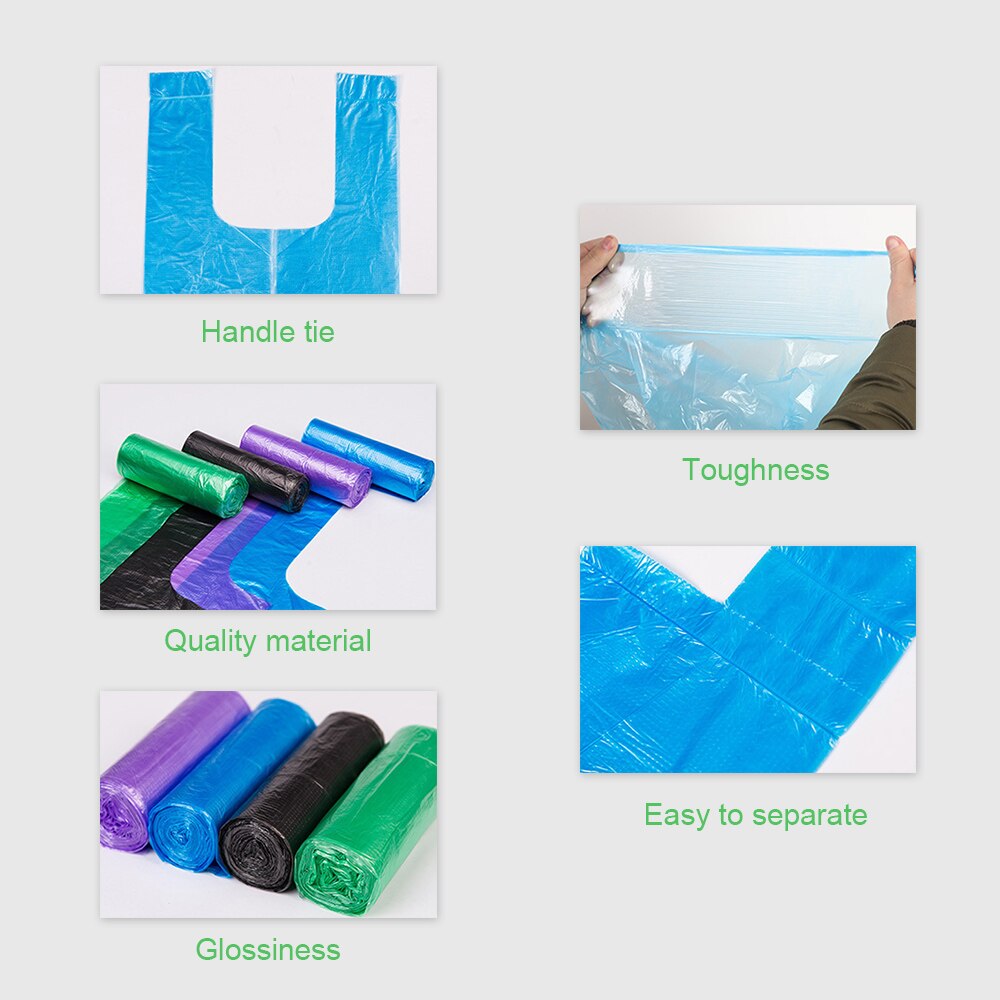100 Pcs Disposable Garbage Bag with Handle Tie Portable Household Heavy Duty Trash Bag Diaper Thickened Disposable Rubblish Bags