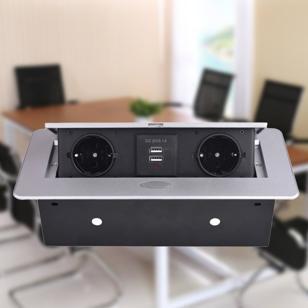 Circle Angle Damped Multimedia Outlet Socket Connection Box Desktop Socket for Conference Room (Silver)