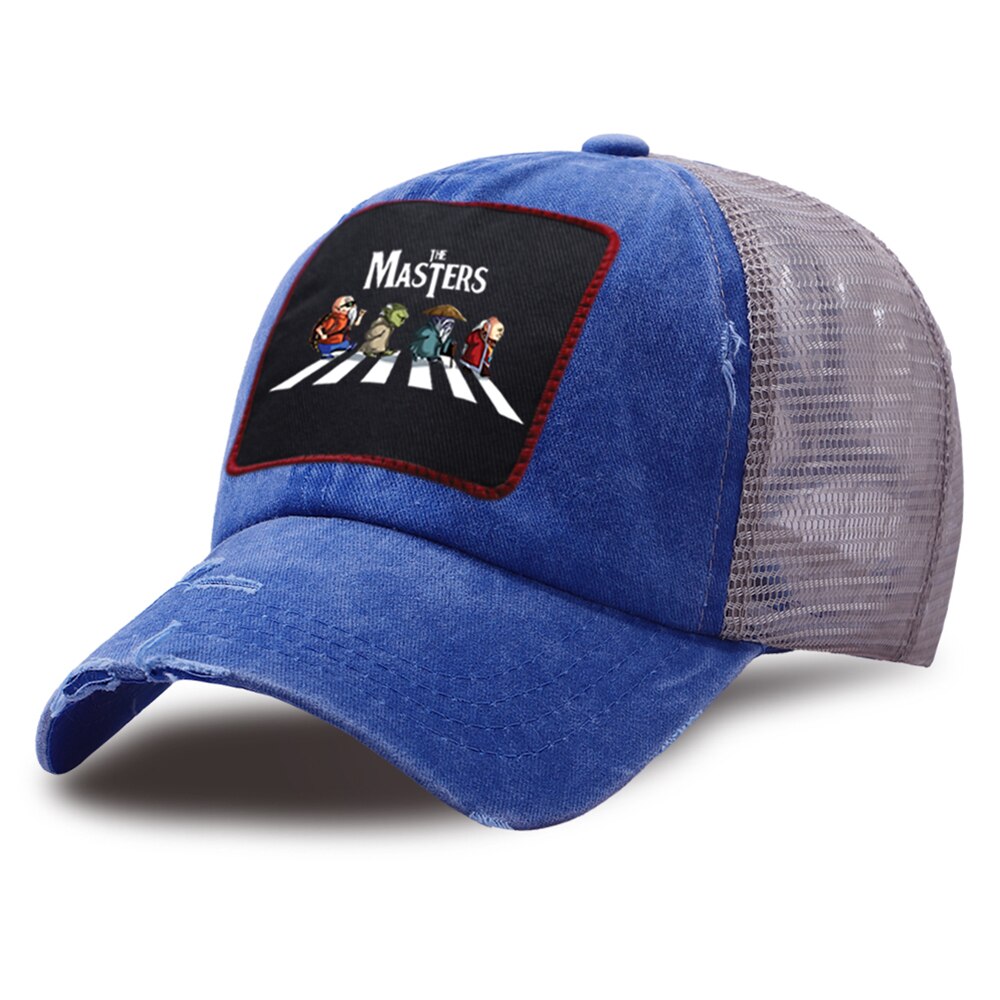 Kvinder bomuld justerbare anime hatte mestrene på vej mesh baseball kasketter mænd snapback hat unisex sommer hip hop far hat: Blå 6