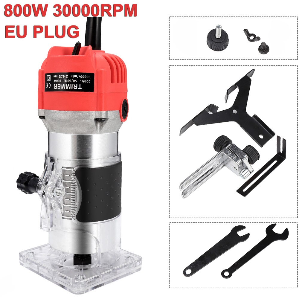 800w 30000 rpm träbearbetning elektrisk trimmer träfräsning gravering slitsning trimmaskin handsnidera träfräs: Eu plug no case