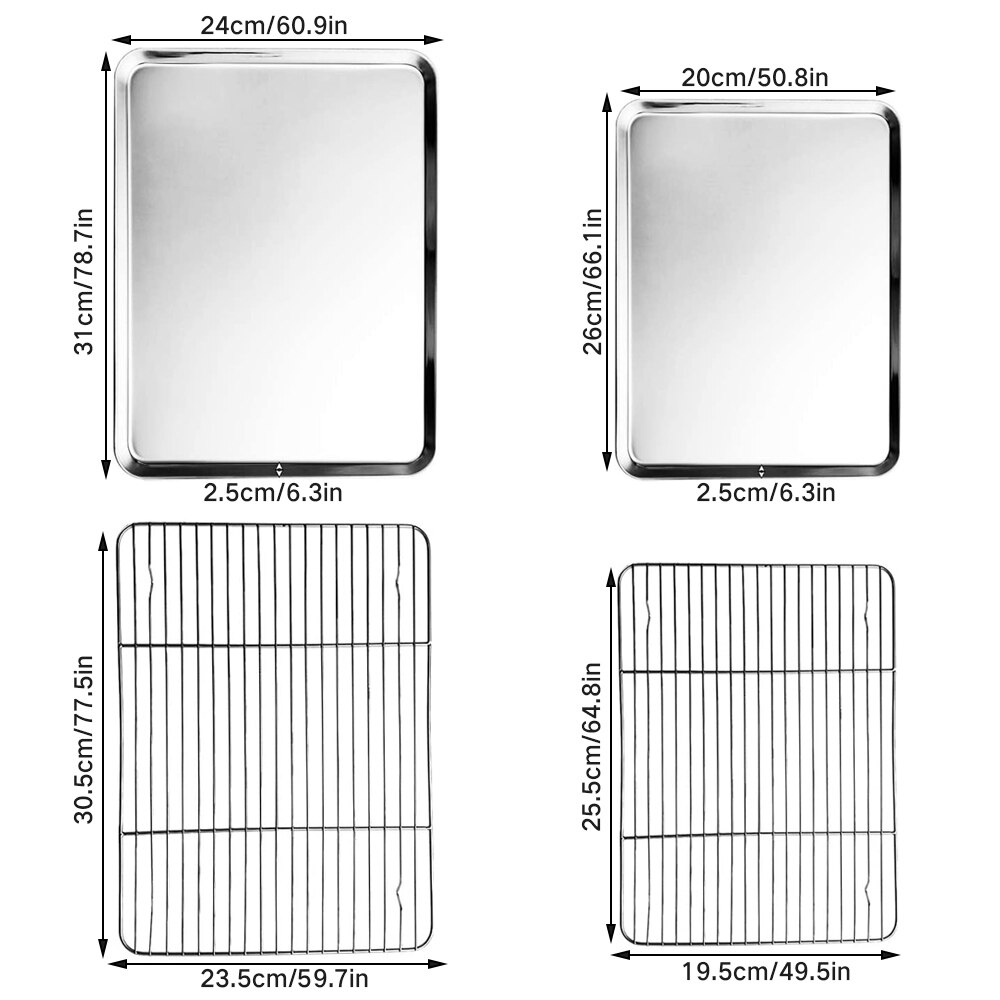 Baking Tray With Removable Cooling Rack Set Stainless Steel Wire Grid Tray Kitchen Oven Cook Pan Non-Stick Bread Barbecue Holder