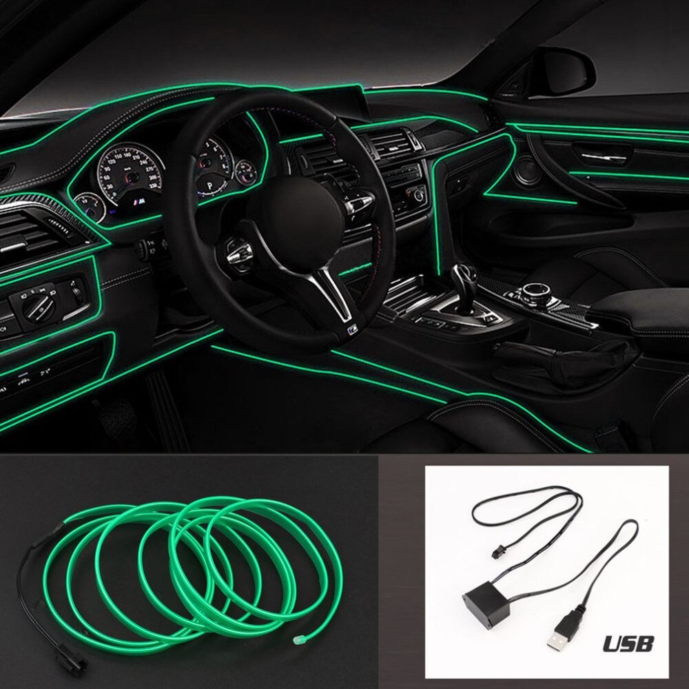 1m led el-licht neon touw auto dans gloeiende lichtstrip  + 3v/12v controller usb-stick auto decoratie licht auto styling feestdecoratie