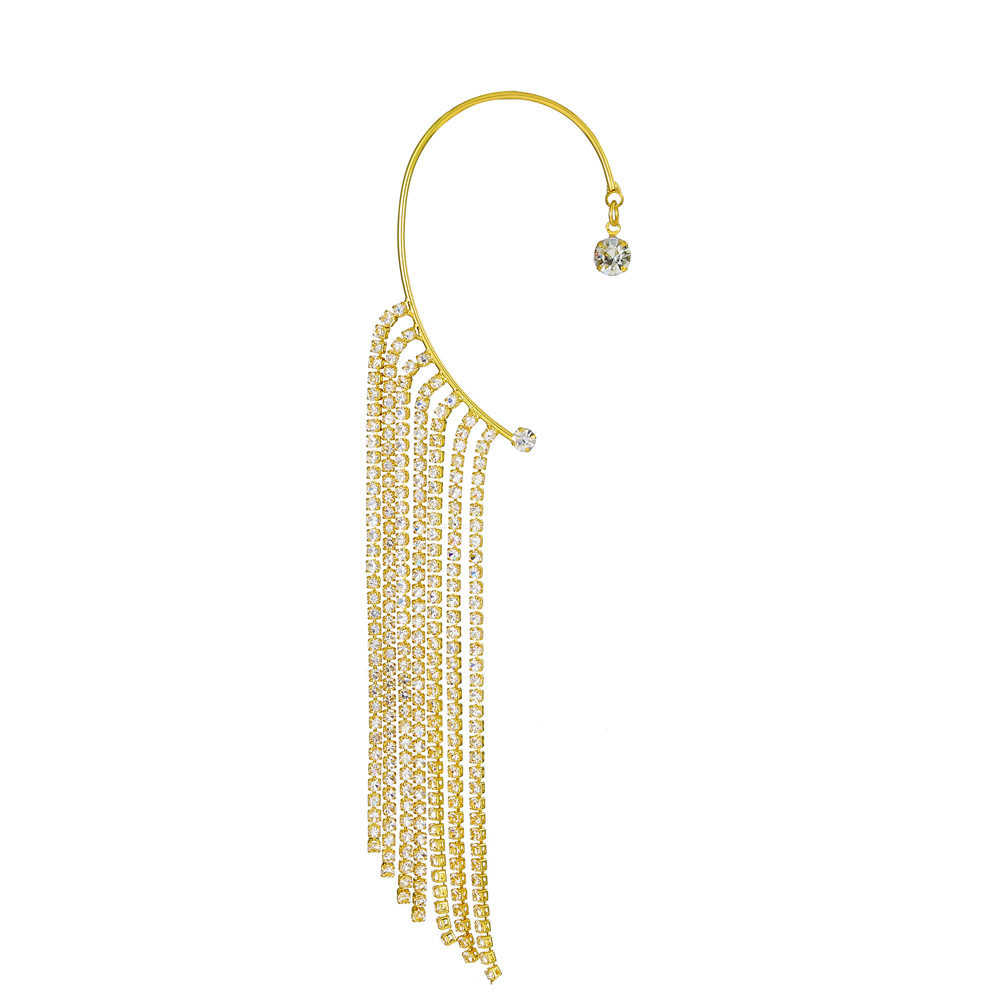 Kristall Lange Quaste Schmetterling Ohr Manschette Ohr Haken Gebühr Clip auf Ohrringe Luxus Lange Ohrring Frauen Mädchen Ohne durchbohren Schmuck: Gold 1