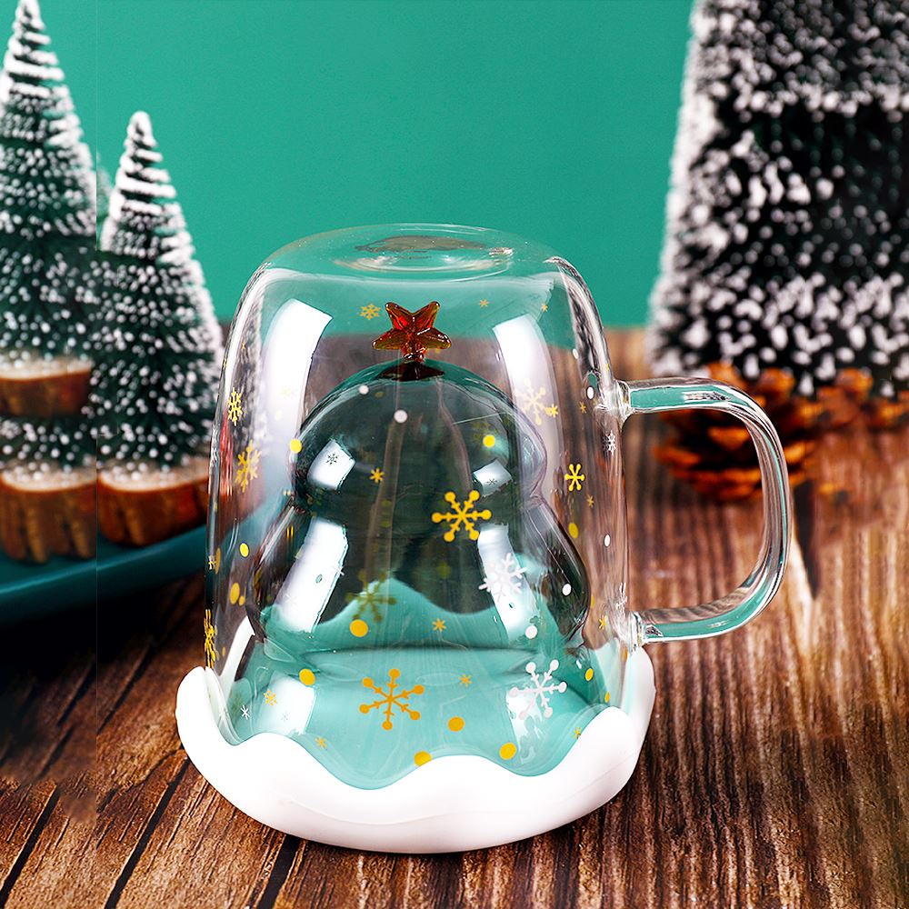 Christmas Mug 300ml Christmas Tree Star Cup High Temperature Double Cup Party Xmas Travel Mug Decor Cup