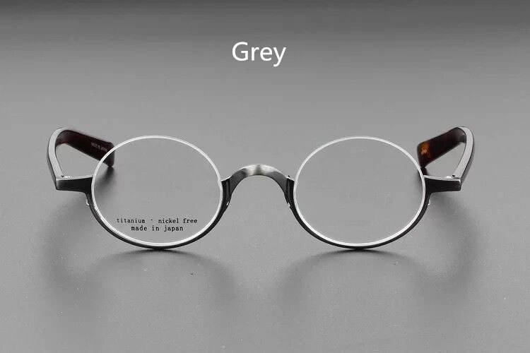 Japanese Brand Lennon Titanium Round Glasses Men Women Handmade Ultra-Light Small Frame Retro Eyeglasses Myopia Oculos Semi-Rim: Grey