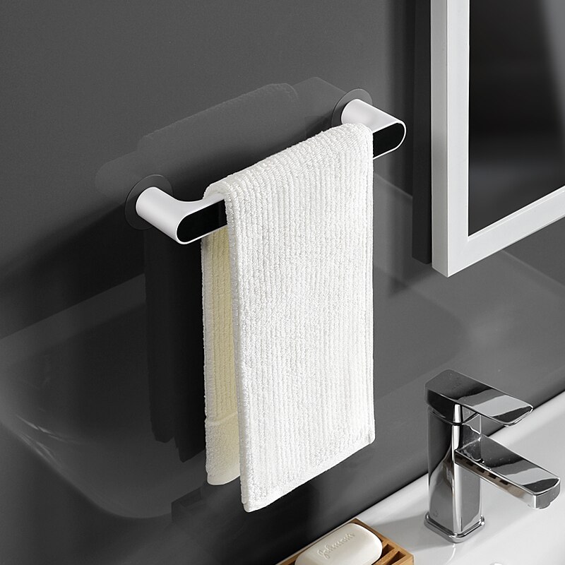 Selvklæbende håndklædeholder rack vægmonteret håndklædehænger badeværelse håndklædeholder hylde rulleholder hængekrog badeværelse arrangør: Sort kort