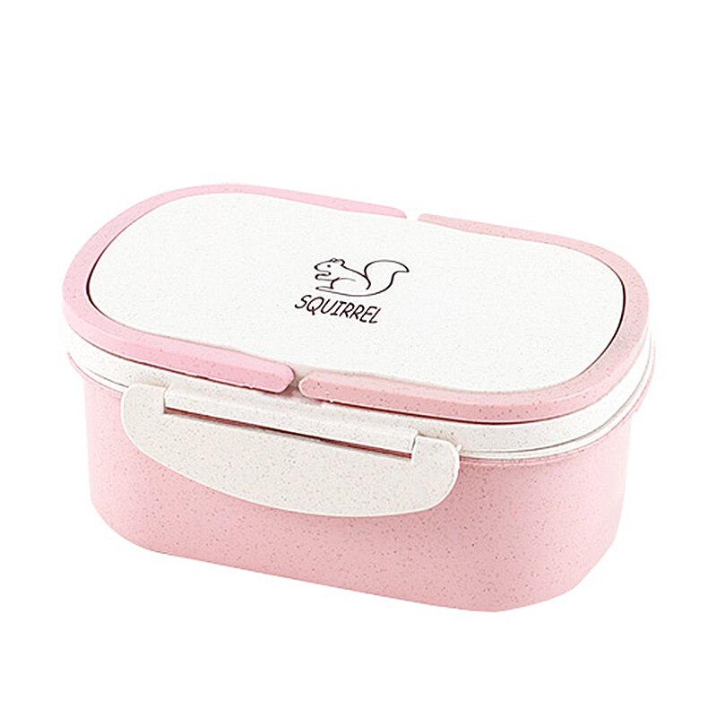 1 Pc Tarwe Stro Dubbele Draagbare Lunchbox Cartoon Student Kind Fruit Scherper Voedsel Magnetron Container Opbergdoos Servies: pink