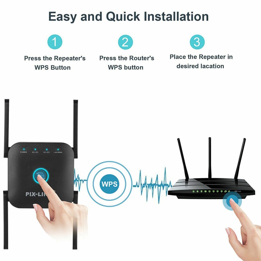 WiFi Range Extender Signal Booster 1200Mbps Amplifier Internet Wireless Repeater Wireless Range Extender Amplifier