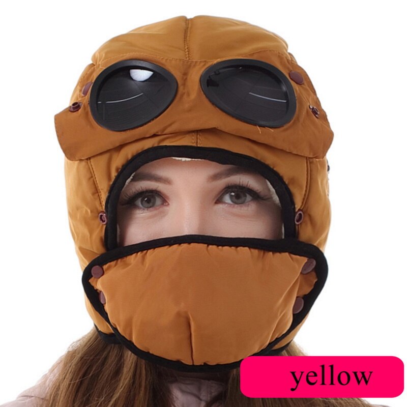 Mænd kvinder vinter varm hætte vindtæt hat cykling vindtæt høreværn ansigtsbeskyttelse hovedbeklædning med aftagelige briller og maske: 60