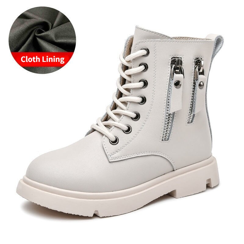 Crianças sapatos casuais primavera moda ankle boots para meninas martin botas versátil rendas-up sapatos de couro outono não-deslizamento menina botas: Ivory-Cloth Lining / 26(insole 16.5cm)