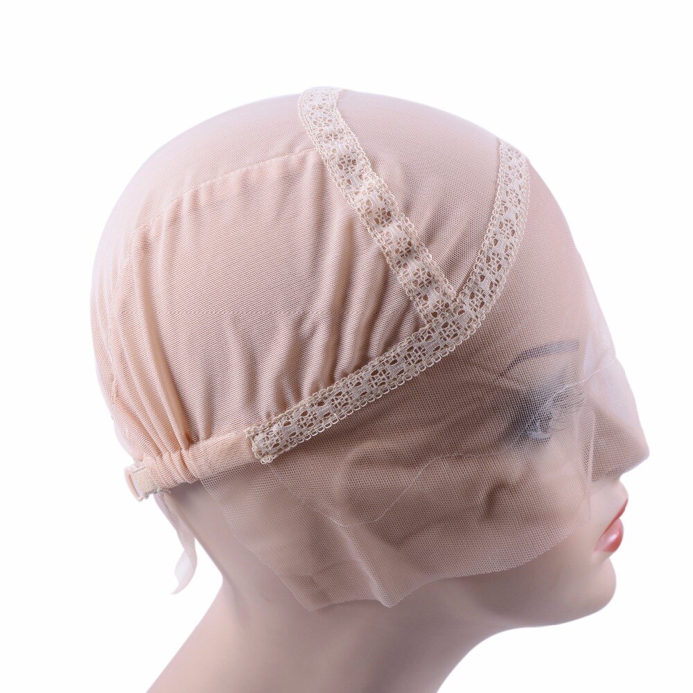 Bonnet de perruque en dentelle de couleur Beige, pour la fabrication de perruques avec sangle réglable, casquette de tissage sans colle