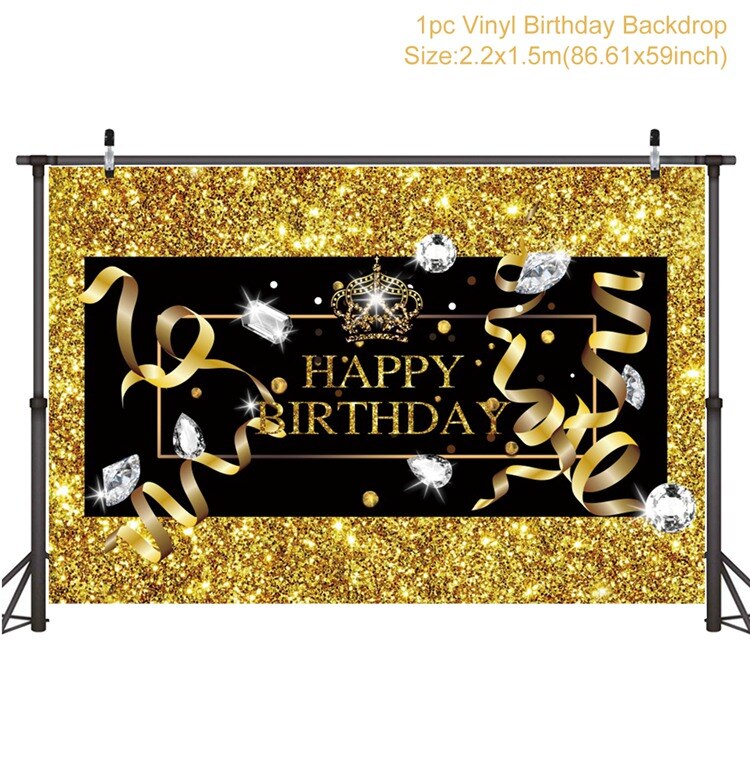 HUIRAN Black Golden Balloons 40 Years Old Birthday Baloon Happy 40th Brithday Party Decorations Adult Ballon Number Balon Globos: Birthday Backdrop