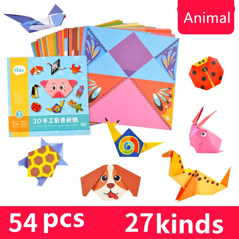 54pcs/set Cartoon Pattern Home Origami Kingergarden Art Craft DIY Educational Toy Paper Double Sided Creativity Toys for Kids