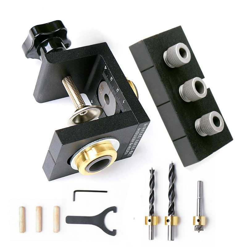 Træbearbejdning bore guide dyvel hul bore guide jig bore locator kit tømrer positioneringsværktøj m/ trinborebits