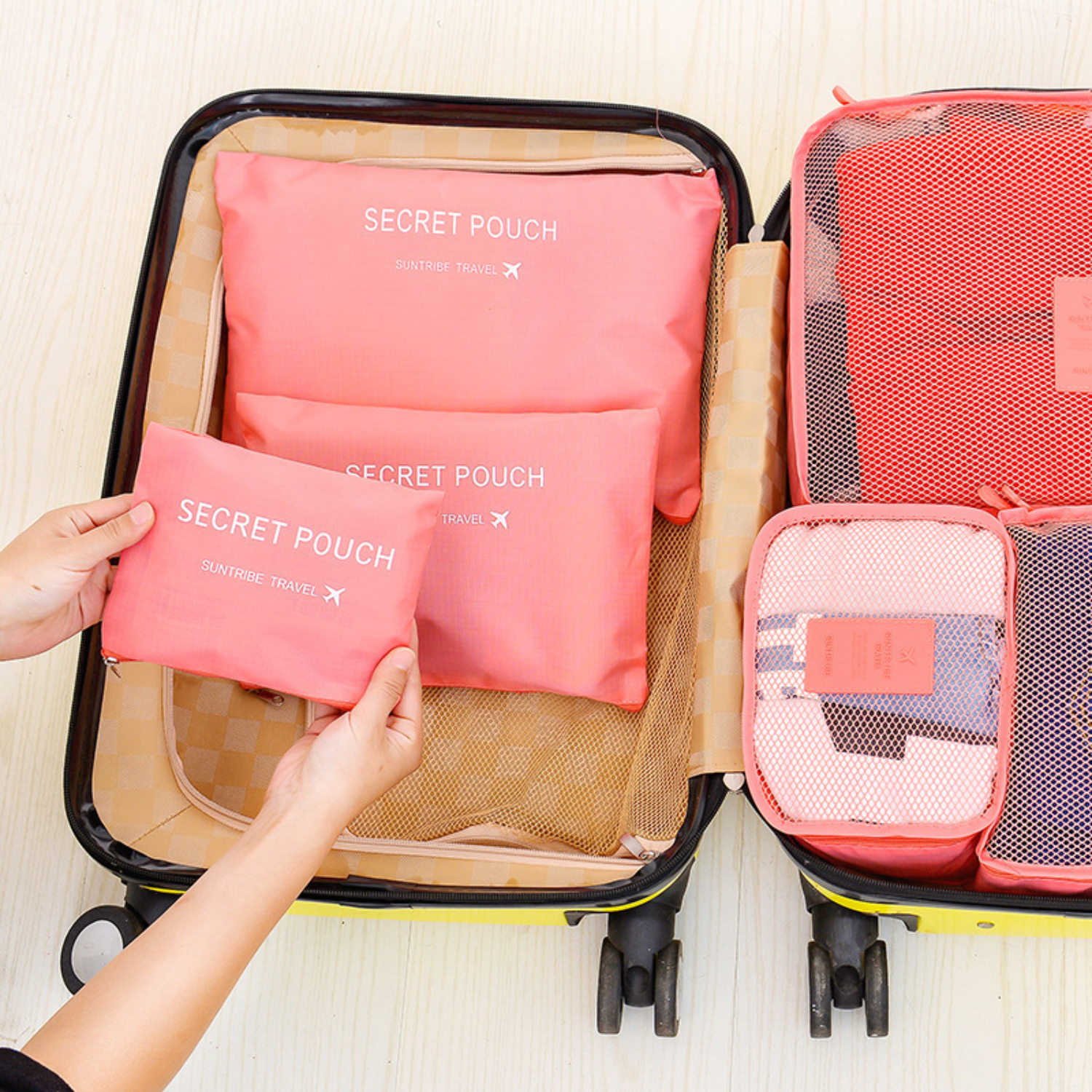 Sacos organizadores de viagem, malotes de roupas para bagagem, cubos de embalagem para sapatos de roupa interior com tops de malha, economizadores de espaço de mala