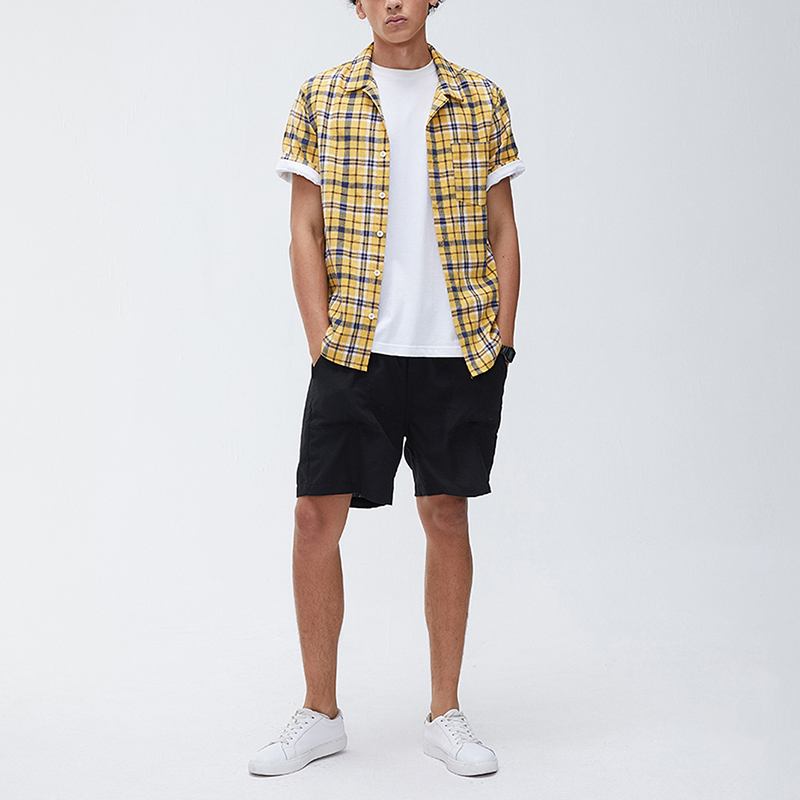Sommer herre rutete skjorte bomull kortermet jakkeslag pustende skjorter herre ferie uformell streetwear knapp hawaiisk bluse