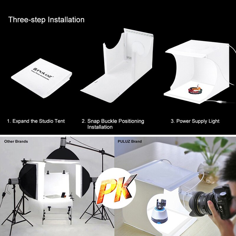 Box LED Panels Shadowless Light Shooting Tent Box w 6pcs Backdrops Photography Background 20CM Mini Folding Studio Lightbox Soft