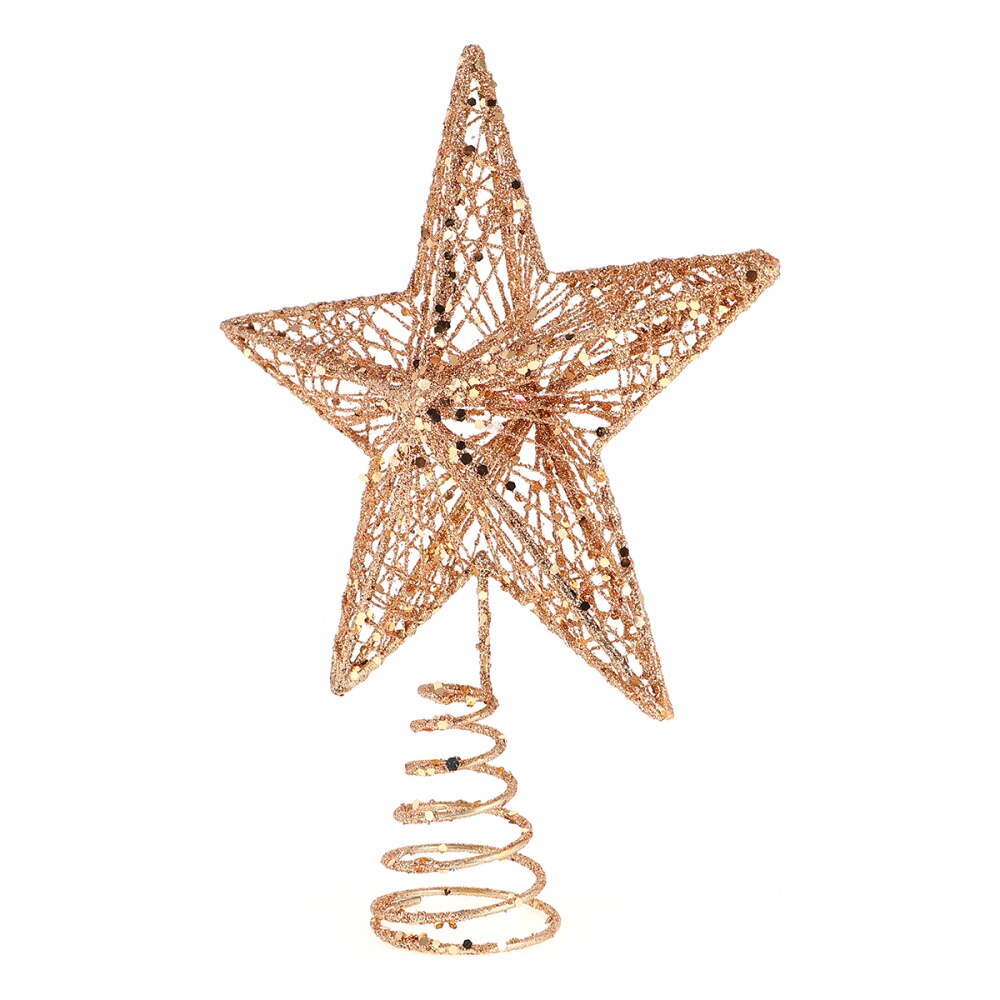 1pc juletræ top stjerner topper udsøgt jern kunst juletræ ornament juledekorationer til hjemmet: Rose guld