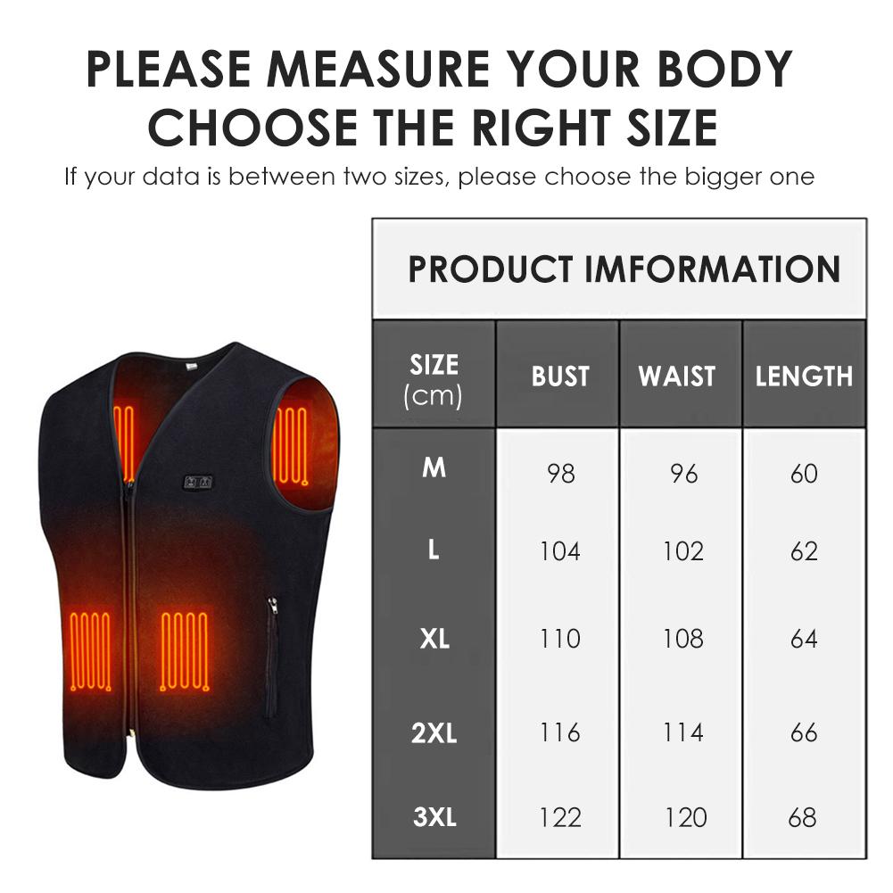Heating Areas Men Jacket USB Heated Vest Portable 3-speed Adjustable Temperature Electric Heating Jacket Body Warmer Heating Pad