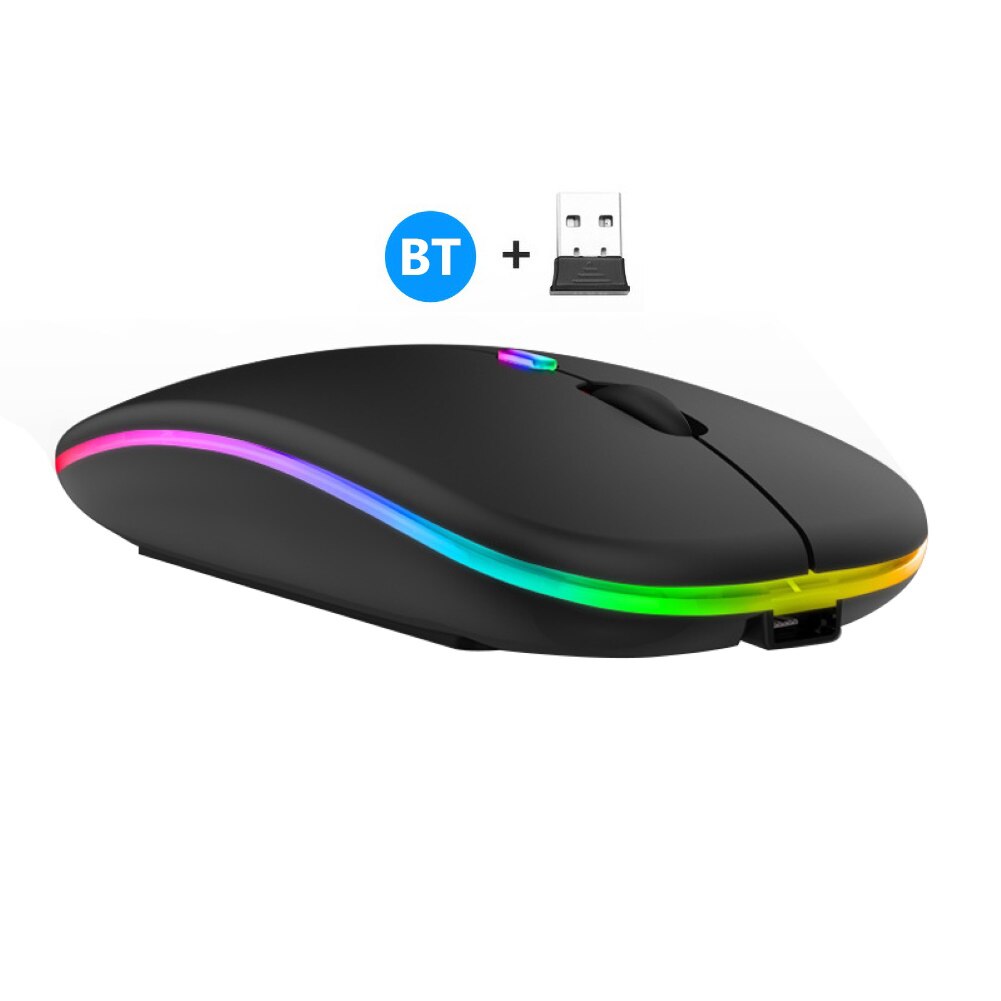 2.4G Wireless Bluetooth LED Mice USB Ergonomic Gaming Mouse for Laptop Computer Wireless Mouse Rechargeable Ergonomic Silent: Black Dual Mode