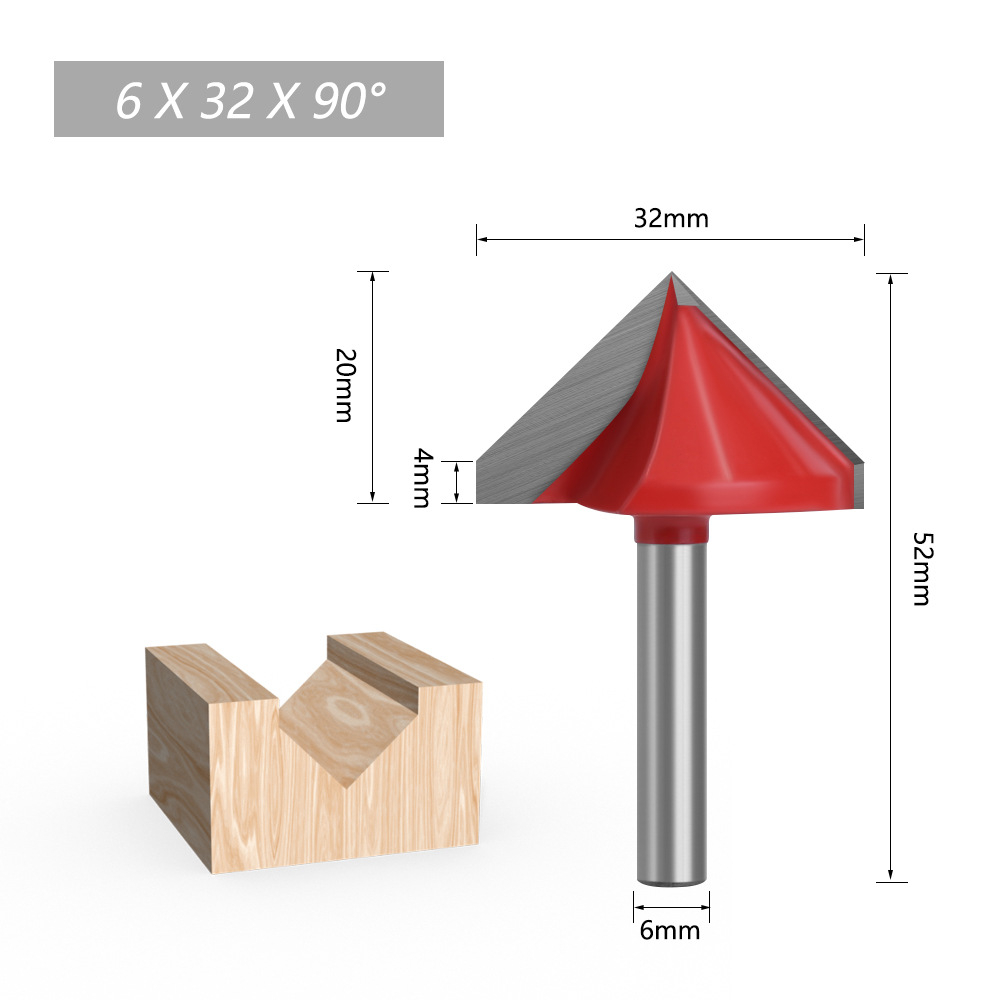 1pc 6mm Shank 60 90 120 150 degree V-shaped Router Bit, 3D wood MDF router bit CNC solid carbide end mill: 6X32X90