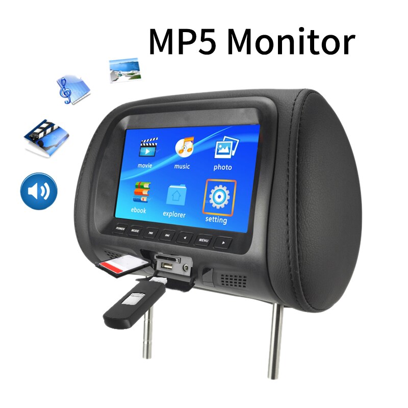 Car Universal 7Inch Tft Led Screen Car Mp5 Player Rear Headrest Digital Display Support Av / Usb / Sd Input / Fm / Speaker - Bla