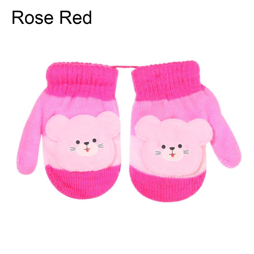 Guantes de lana con cuerda para niños y niñas de 0 a 3 años, manoplas de punto, guantes de invierno: rose red