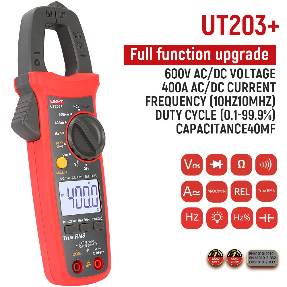 UNI-T UT201+ Digital Clamp Meter UT202+ UT203+ UT204+ UT202A+ 400-600A True RMS Automatic Range High Precision Multimeter Tester: UT203 pro