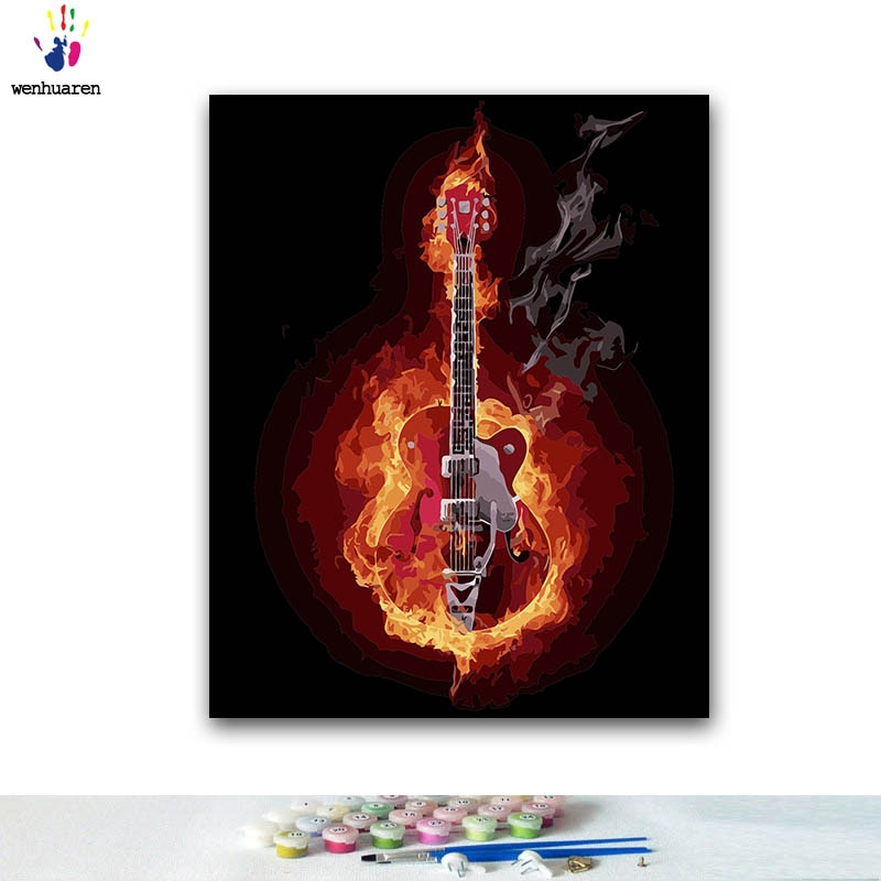 DIY Coloring paint by numbers Electric guitar burned by fire paintings by numbers with kits 40x50 framed