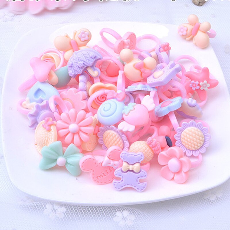 10pcs/lot Resin Cartoon Rings For Girls Dress Up Accessories Party Kids Toy Random Color Cute Kids Girl