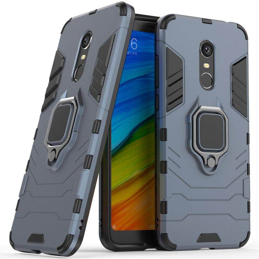 For Xiaomi Redmi 5 Plus Phone Case, Silicone TPU and Hard PC Luxury Armor Shockproof Metal Ring Holder Cover Casing: NAVY