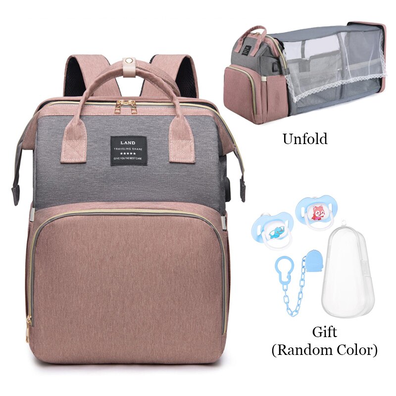 Folding Mommy Bag Lightweight Portable Folding Crib Bed Large-capacity Baby Backpack Female Mommy Outting Bag Bolsa Feminina DDJ: Upgrade-Pink 1AFNZ