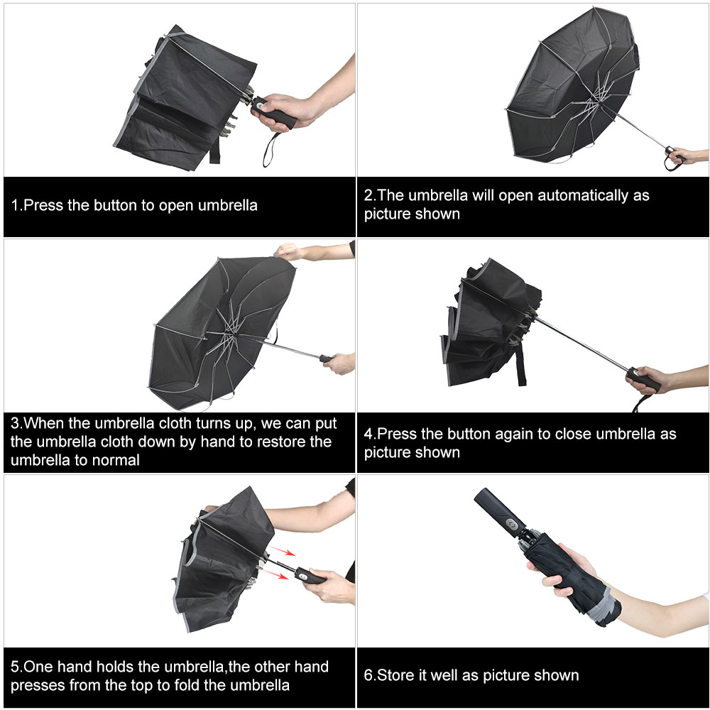 Windproof Reverse Folding Automatic Rain Umbrella Men Women 3Folding Rain Umbrella 10 Ribs Reflective Stripe Portable Parasol