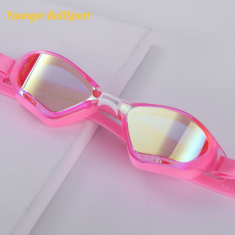 Swimming Waterproof Soft Silicone Glasses Swim Eyewear Clear HD Anti-Fog UV Men Women Goggles Diving Glasses Adlut: pink-elec