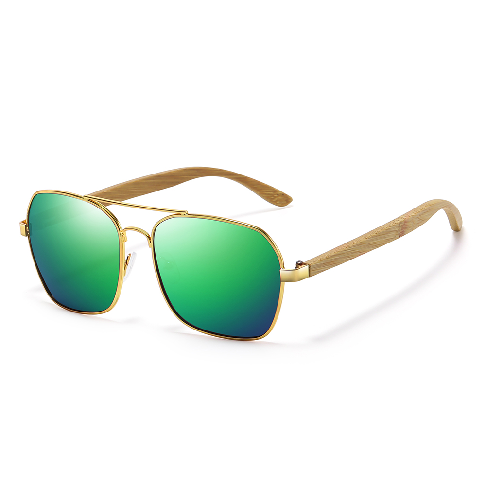GM Gafas de sol cuadradas metálicas retro de para mujeres y hombres marcas de de lujo gafas de sol de bambú y madera de conducción populares: Verde