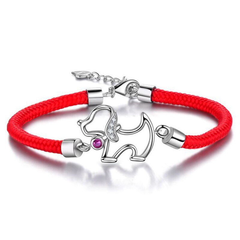 Pulsera de estilo Simple de línea retorcida de Jade hueco de Pin de Plata de Ley 925: puppy