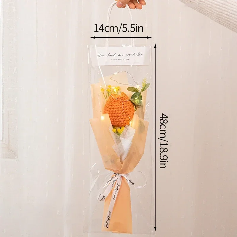 Afgewerkt Afstudeerbloemenboeket Gebreid Bloemenboeket Met Cadeautasje Lamp String Festival Moederdag Handgemaakte: Beige