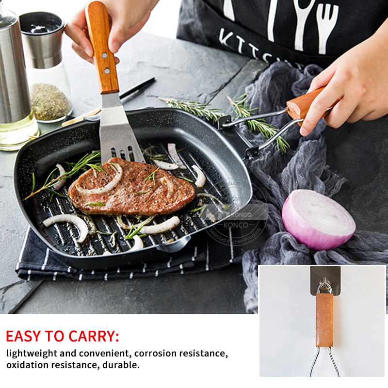 Konco biff stekepanne 20/24/28cm jern ikke-pinne sammenleggbar biff gryte phickened stripet firkantet grillplate kjøkkenverktøy