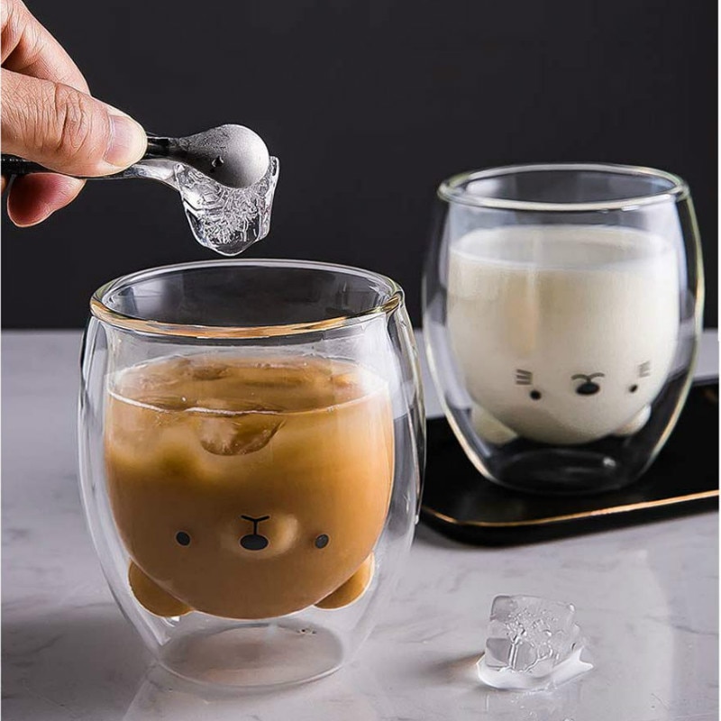 Søt bjørn dobbeltlags kaffekrus dobbelt glass kopp kartong dyr melk glass dame søt jul  wf109