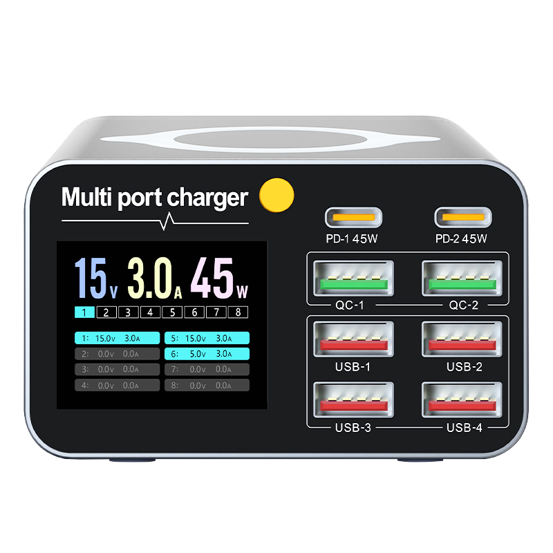 80w/120w 8 port-ladestation mit digitalanzeige, usb typ c und kabellosem ladegerät (pd  qc3.0 schnellladegerät) für laptop, tablet und smartphone: Weiß / Kr