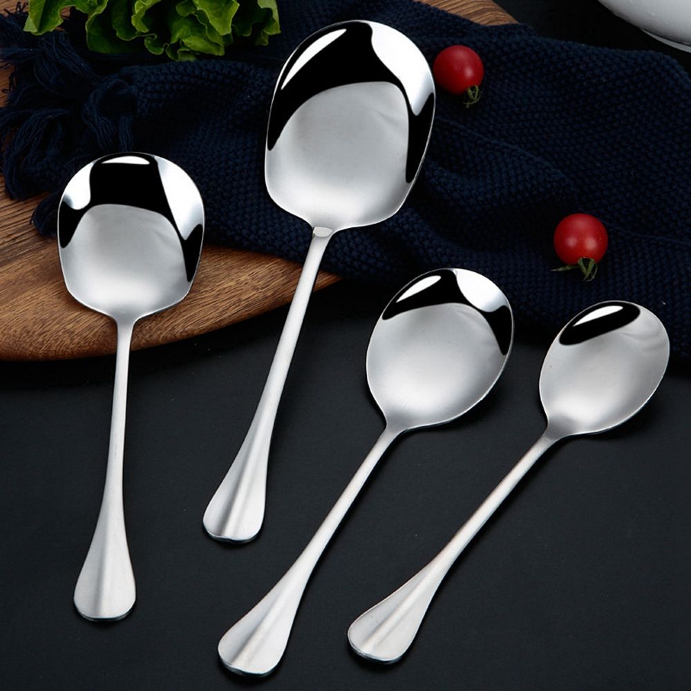 Kitchen Dinner Dish Tableware Soup Spoon Restaurant Large Stainless Steel Distributing Scoop Buffet Serving Supplies