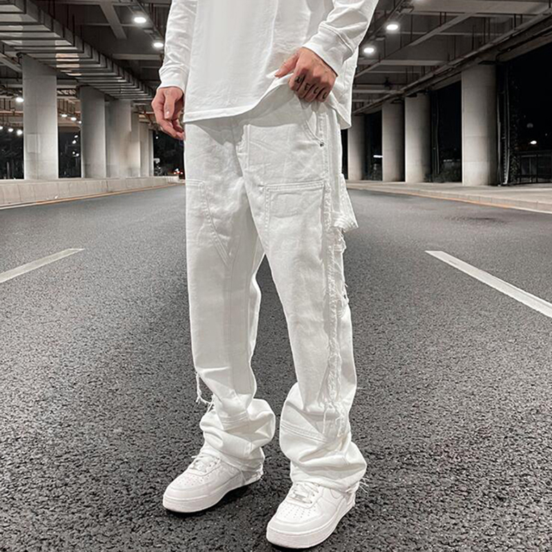 Jean déchiré blanc pour homme, pantalon décontracté, Hip Hop, jambes larges, Streetwear, Denim, surdimensionné