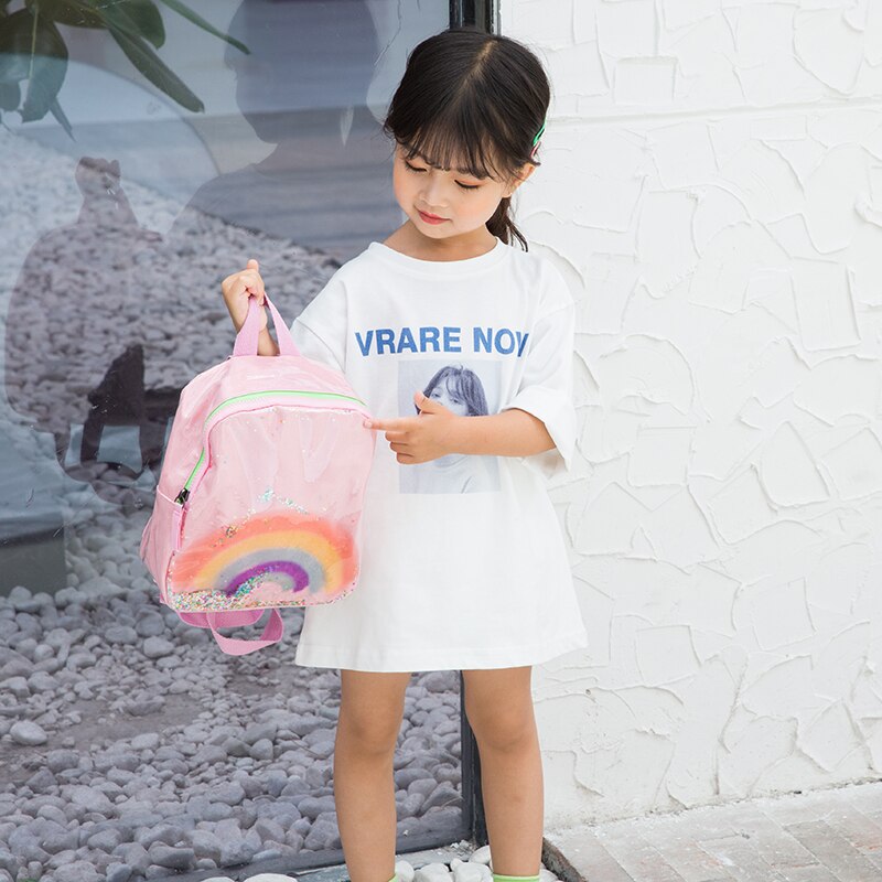 Sac à dos arc-en-ciel pour filles, joli sac à bandoulière d'école avec paillettes brillantes, sac de jour pour enfants