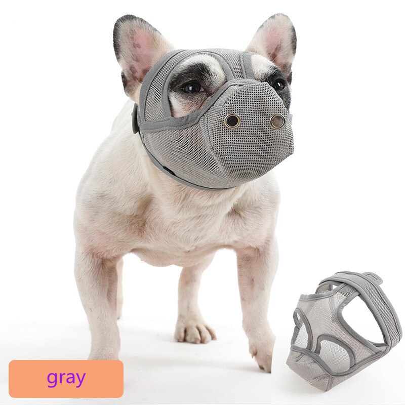 Bulldog Mouth Set Flat Face Dog Anti-bite Mask pet Comfortable and Breathable Dog Muzzle Adjustable Dog Muzzle Supplies: Gray / S